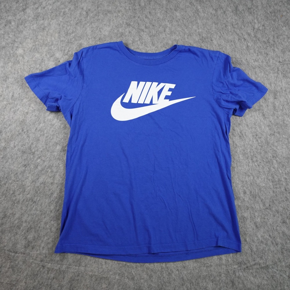 Nike Shirt Mens Medium Blue Short Sleeve Graphic Swoosh Logo Cotton BV1997 4EV